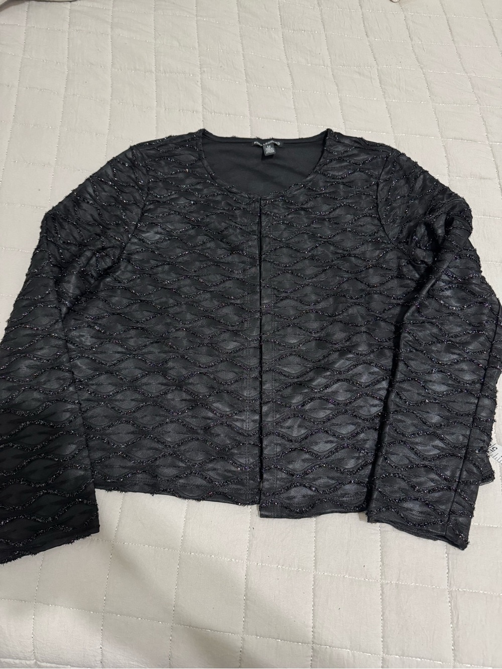 Nina Leonard Black Textured Open-Front Jacket